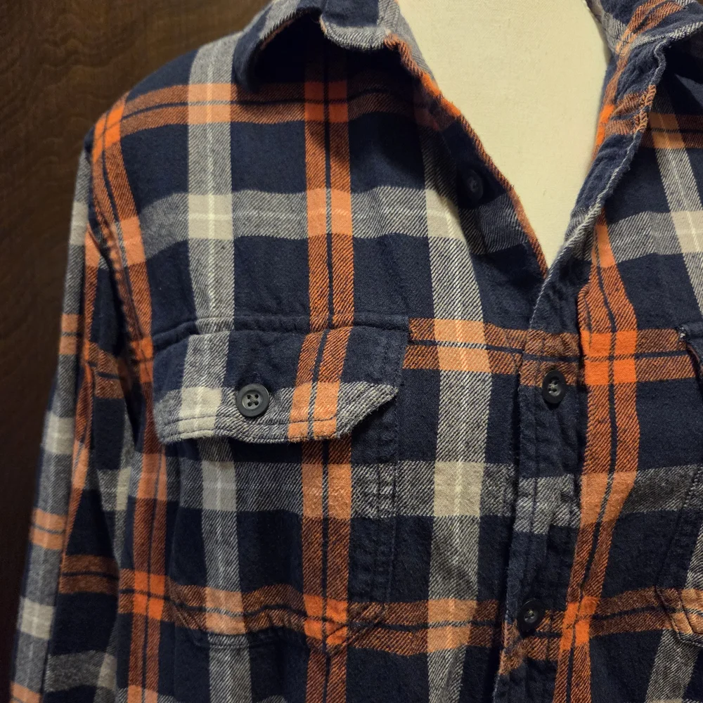 Old Navy Casual Plaid Shirt - Navy and Orange - Picture 5 of 10